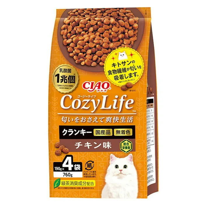 【ケース販売】いなば CozyLifeクランキーチキン 190g×4(1ケース8個入り) キトサン 国産 ドライフード 国産 ニオイケア 3753407008【別送品】