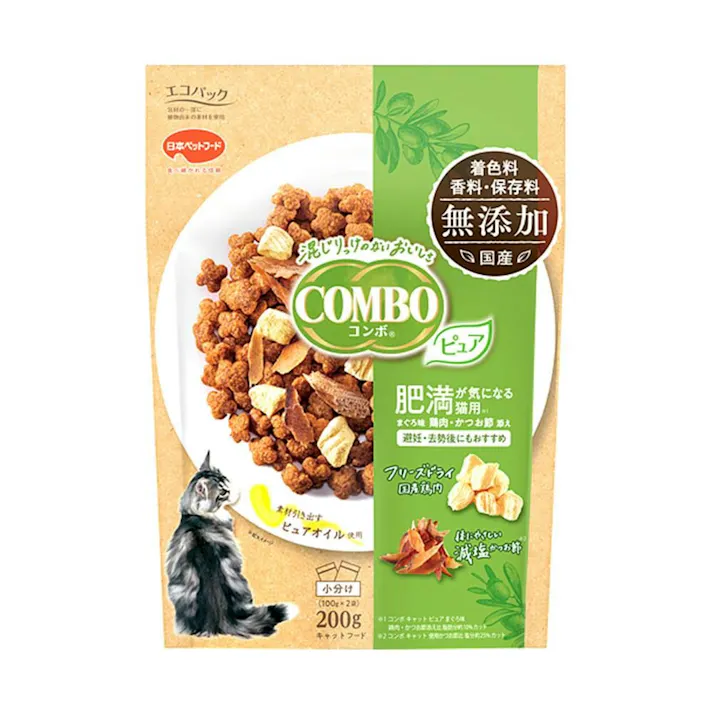 日本ペットフード【ケース販売】コンボキャットピュア肥満 まぐろ味・鶏肉200g(1ケース12個入り)1011215012 4902112046548【別送品】