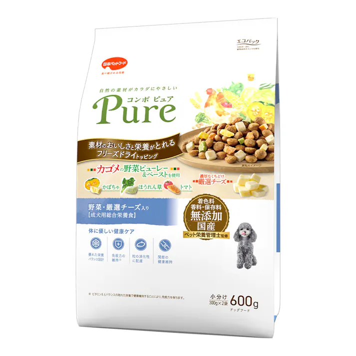 日本ペットフード【ケース販売】コンボピュアドッグ 野菜・チーズ入り600g(1ケース12個入り)1011324012 4902112008461【別送品】