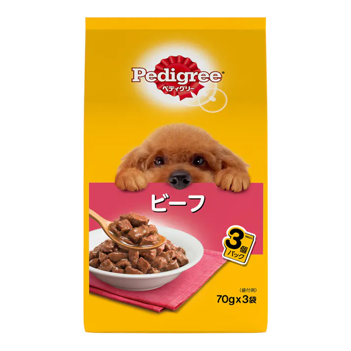 マースジャパンリミテッド【ケース販売】ペディグリーP 成犬ビーフ 70g×3袋(1ケース48個入り)1080764048 4902397840626【別送品】