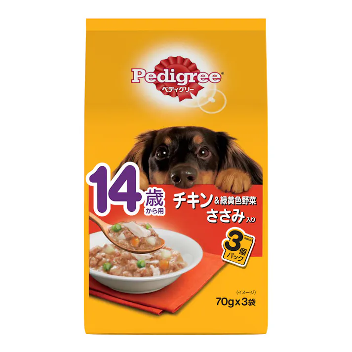 【ケース販売】マースジャパン リミテッド ペディグリー14歳チキン野菜ささみ 70g×3袋(1ケース48個入り)1080880048 4902397844327【別送品】