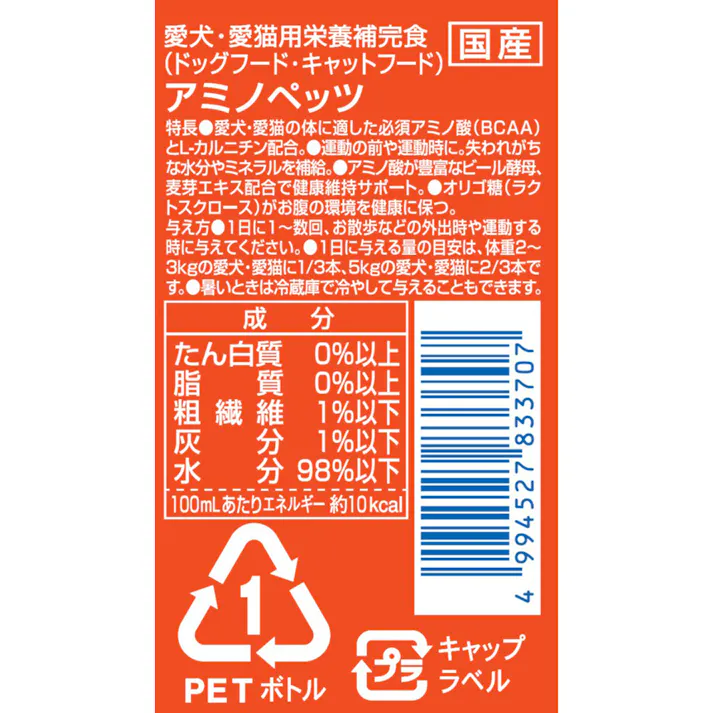 【ケース販売】 アミノペッツ 500ml(1ケース24個入り) 犬 栄養補助 ペットのドリンク 3140292024【別送品】