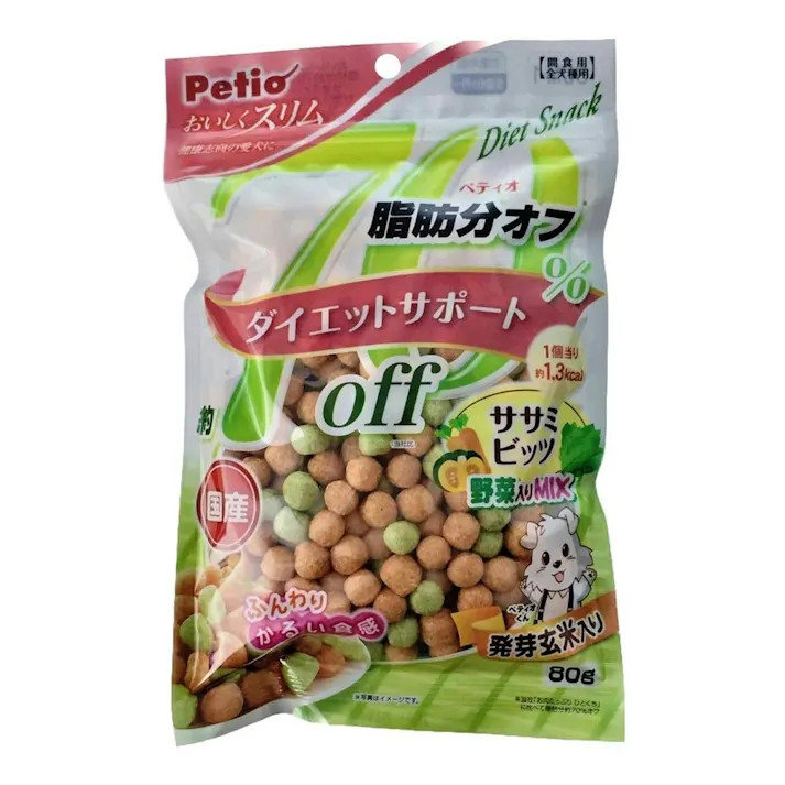 【ケース販売】 おいしくスリム脂肪分70%オフササミビッツ野菜80(1ケース30個入り) 犬 フード スナック 3412576030【別送品】