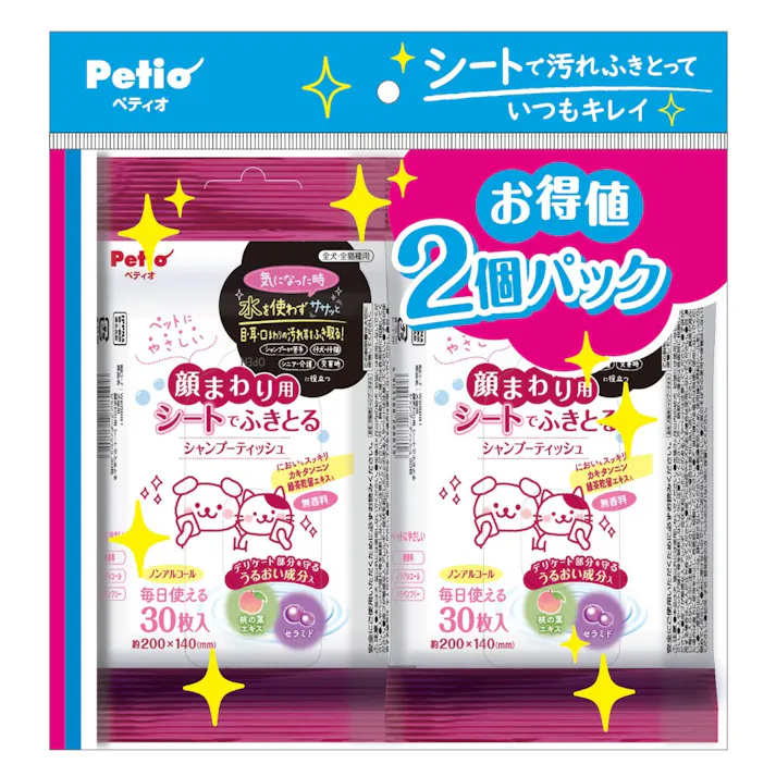 ペティオ【ケース販売】顔まわり用シャンプーティッシュ 30枚×2P(1ケース24個入り)3418531024 4903588268847【別送品】