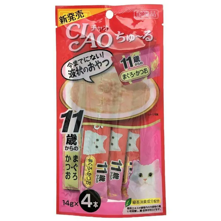 【ケース販売】いなば CIAOちゅ~る 11歳 まぐろかつお 4本(1ケース48個入り)チャオちゅーる 国産 高齢 ペット用 おやつ 猫用 3751172048【別送品】