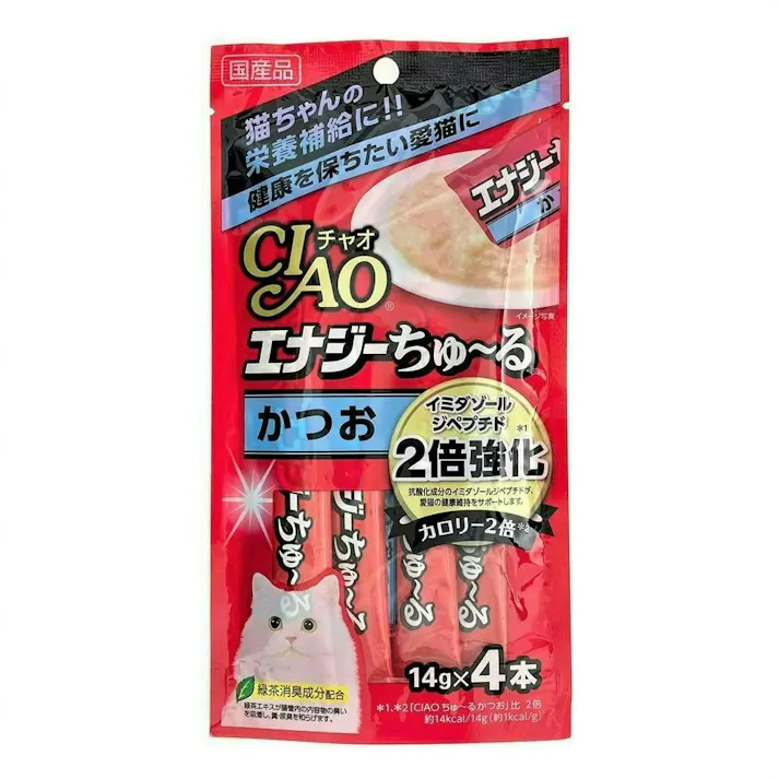 【ケース販売】いなば CIAO エナジーちゅ~るかつお 4本(1ケース48個入り)チャオちゅーる 国産 ペット用 おやつ 猫用 3751864048【別送品】