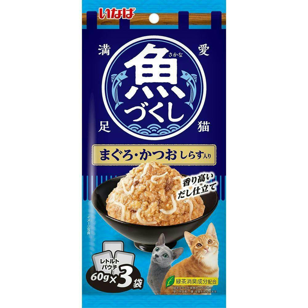 いなば魚づくし まぐろかつお・しらす入り3P(1ケース24個入り)4901133614668 3754030024 猫用ウェットフード(パウチ) いなば魚づくし まぐろかつお・しらす入り3P(1ケース24個入り)4901133614668 3754030024 猫用ウェットフード(パウチ)