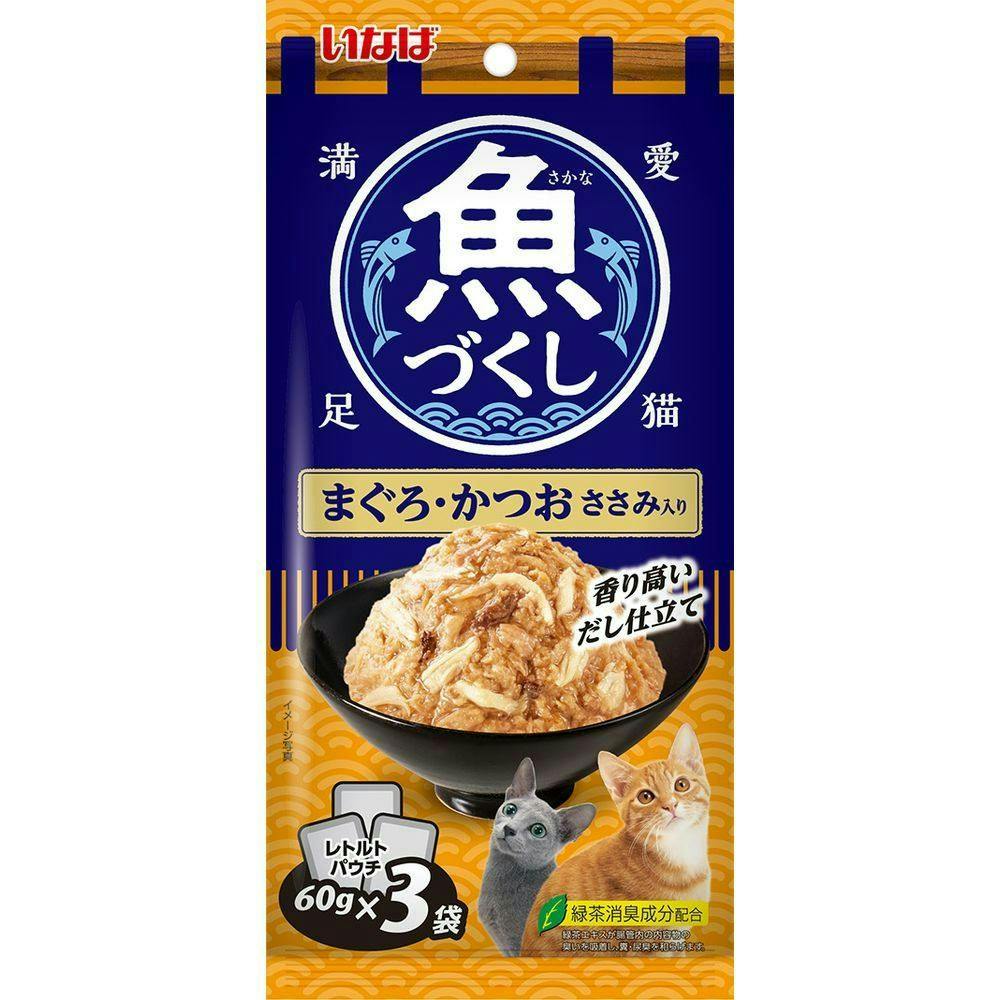 いなば魚づくし まぐろかつお・ささみ入り3P(1ケース24個入り)4901133614675 3754031024 猫用ウェットフード(パウチ) いなば魚づくし まぐろかつお・ささみ入り3P(1ケース24個入り)4901133614675 3754031024 猫用ウェットフード(パウチ)