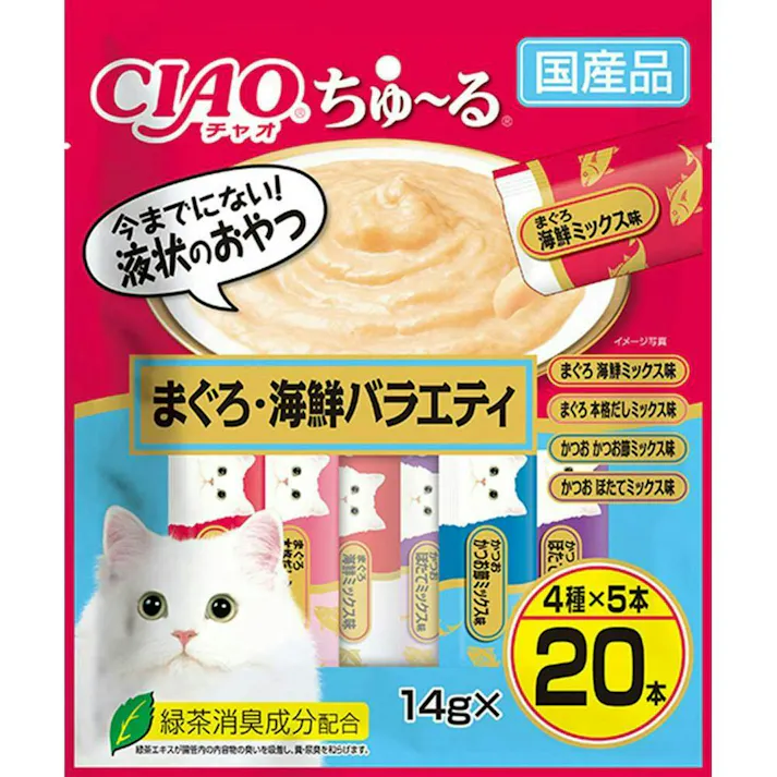 【ケース販売】いなば CIAOちゅ~る 20本入り まぐろ・海鮮バラエティ(1ケース16個入り)チャオちゅーる 国産 ペット用 おやつ 猫用 3754045016【別送品】