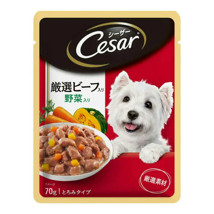 【ケース販売】 シーザーパウチ 厳選ビーフ 野菜入り70g(1ケース160個入り) ウェット 犬フード 嗜好性抜群 1080686160【別送品】