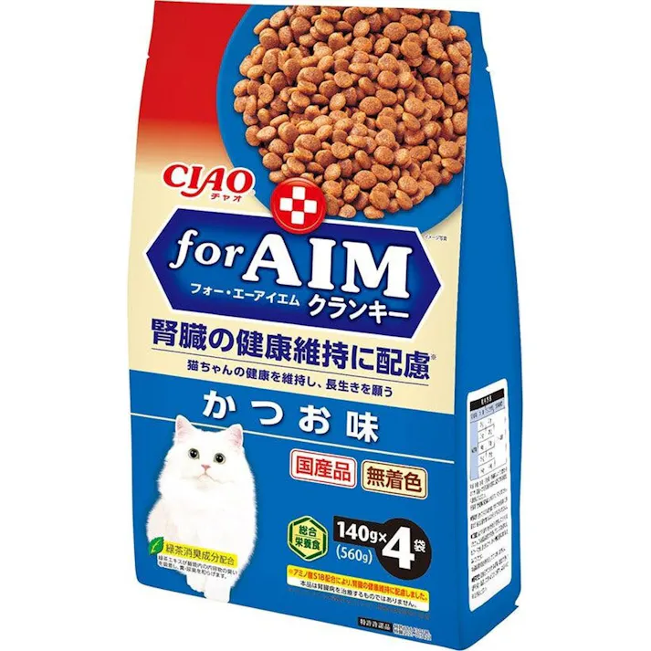【ケース販売】いなば CIAO for AIMクランキー 腎臓の健康維持に配慮 かつお140g×4(1ケース12個入)チャオ アミノ酸S18 国産 4901133263712 3753952012【別送品】