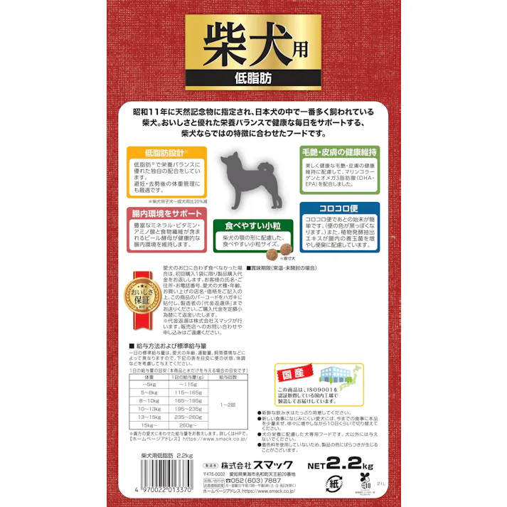 スマック 柴犬用低脂肪2.2kg 犬用 ドライフード 嗜好性抜群 1610548001【別送品】