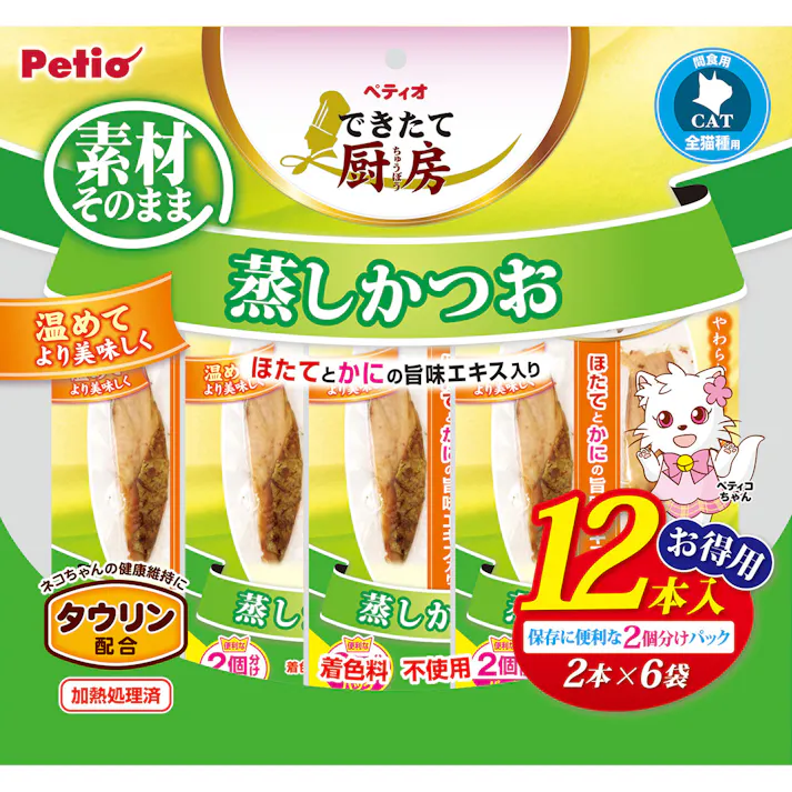 ペティオ できたて厨房キャット蒸しかつお12本 4903588141799 3418918001【別送品】
