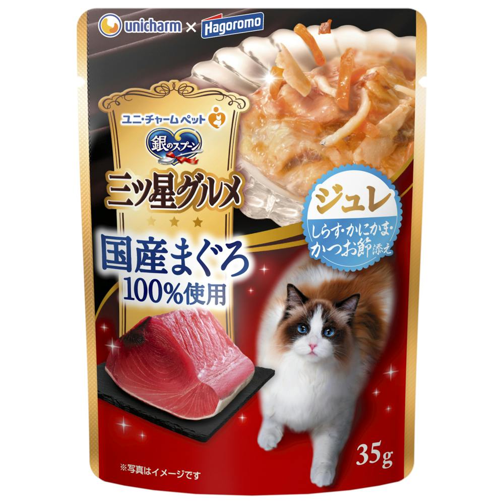 ユニ・チャーム 三ツ星P国産まぐろジュレかつお節35g 4520699641866 3481793001 猫用ウェットフード(パウチ) ユニ・チャーム 三ツ星P国産まぐろジュレかつお節35g 4520699641866 3481793001 猫用ウェットフード(パウチ)