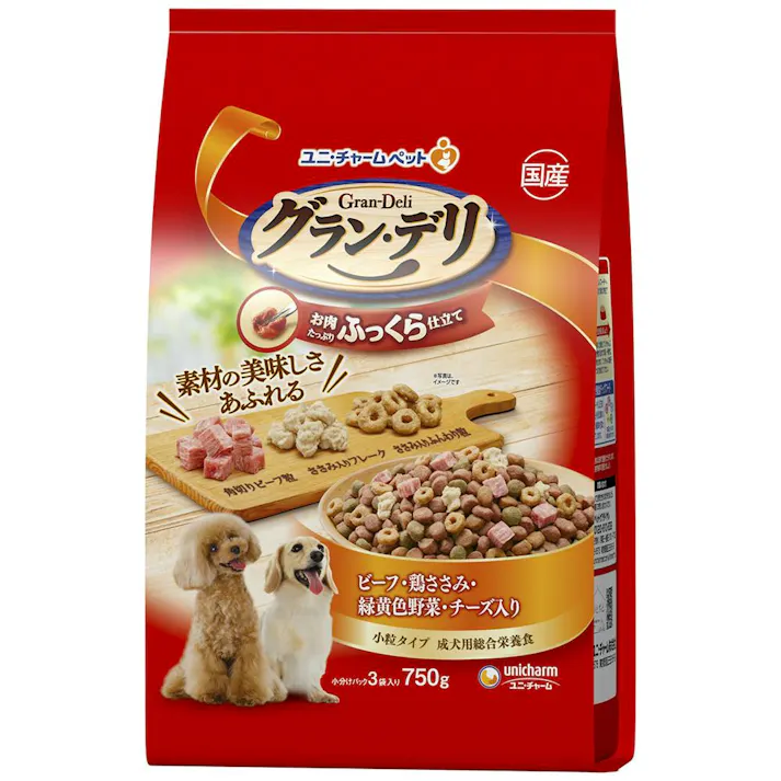 ユニ・チャーム グランデリふっくらビーフ鶏ささみ750g 総合栄養食 ソフト 犬用 3481878001【別送品】
