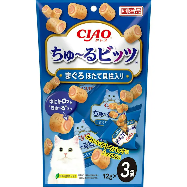 いなば CIAOちゅ~るビッツまぐろ帆立貝柱 12g×3P チャオちゅーる 国産 高嗜好性 おやつ 猫用 3752549001【別送品】