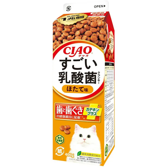 いなば 乳酸菌クランキーカテキンほたて味400g 国産 お腹 高嗜好性 ドライフード 猫用 3753273001【別送品】