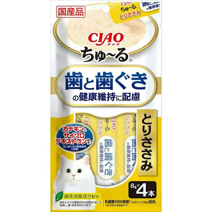 いなば CIAOちゅ~る 歯 とりささみ 8g×4P チャオちゅーる カテキン サイクロデキストラン 国産 高嗜好性 おやつ 猫用 3754363001【別送品】