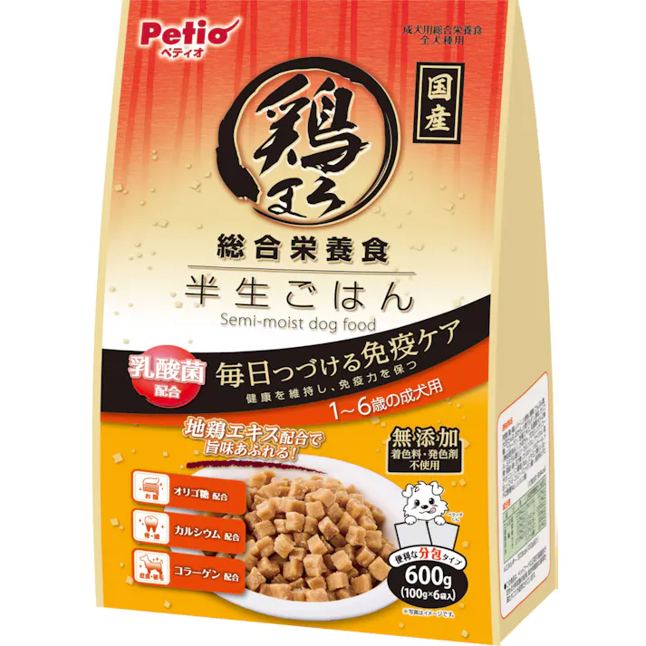 ペティオ 鶏まろ半生ごはん成犬用600g 免疫ケア 着色料・発色剤無添加 オリゴ糖・カルシウム・コラーゲン配合 3419357001【別送品】