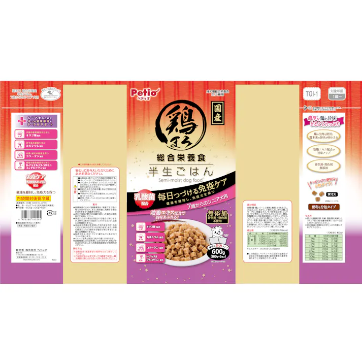 ペティオ 鶏まろ半生ごはんシニア犬用600g 免疫ケア 着色料・発色剤無添加 オリゴ糖・カルシウム・コラーゲン配合 3419359001【別送品】