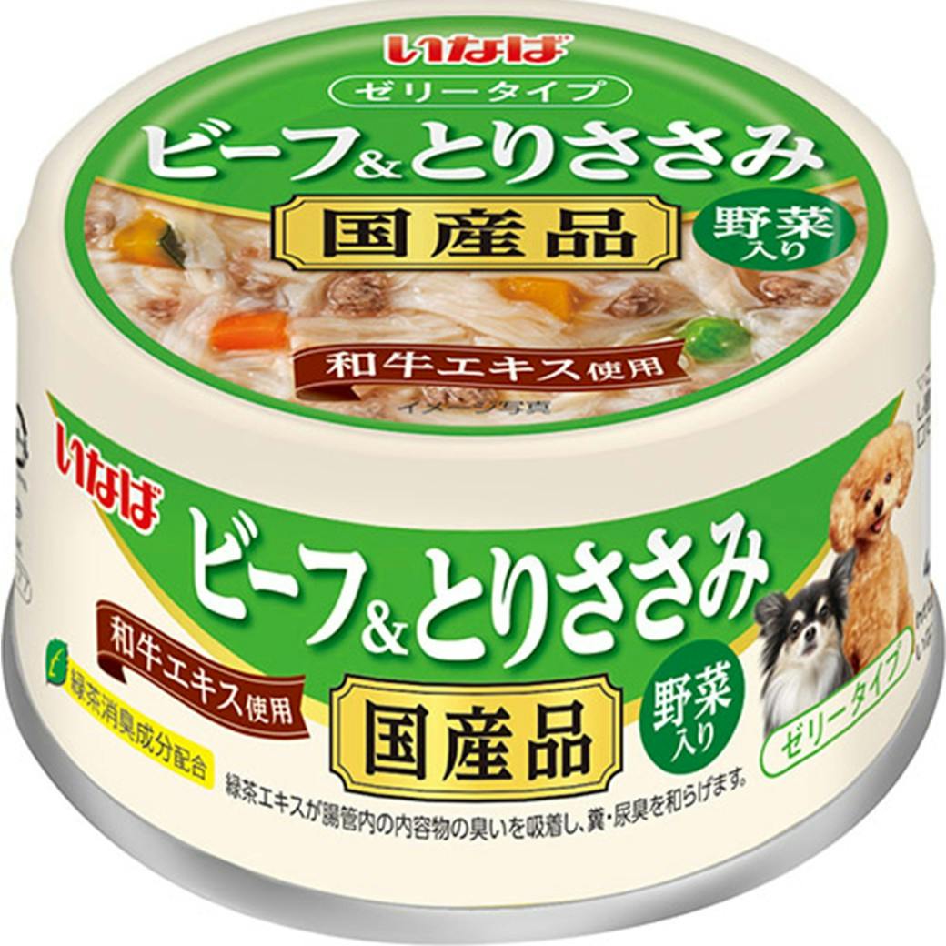 いなば ビーフ&とりささみ 野菜85g ドッグフード ゼリータイプ 抹茶消臭成分配合 3754583001 犬用ウェットフード(缶) いなば ビーフ&とりささみ 野菜85g ドッグフード ゼリータイプ 抹茶消臭成分配合 3754583001 犬用ウェットフード(缶)