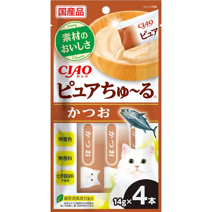 CIAO ピュアちゅーる かつお14g×4P 猫用おやつ ペースト 国産 3754592001【別送品】