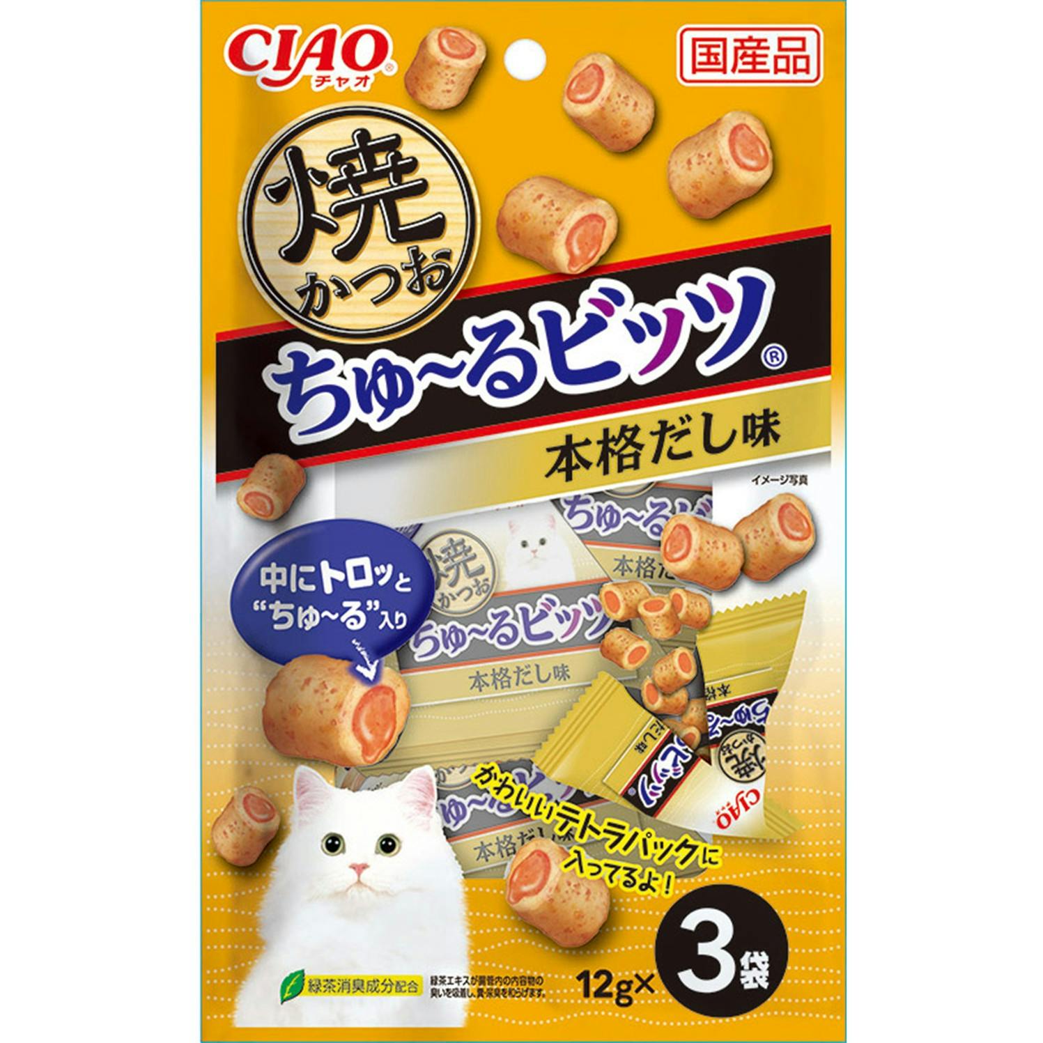 CIAO 焼かつおちゅーるビッツ 本格だし味12g×3袋 猫用おやつ 国産 3754662001 ペースト・ウェットタイプおやつ（猫）