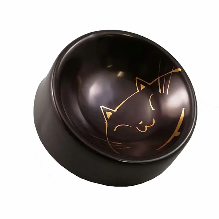 貝沼産業 猫用食器猫の耳Mタイプ黒 衛生的 陶器 ペット食器 3870311001【別送品】