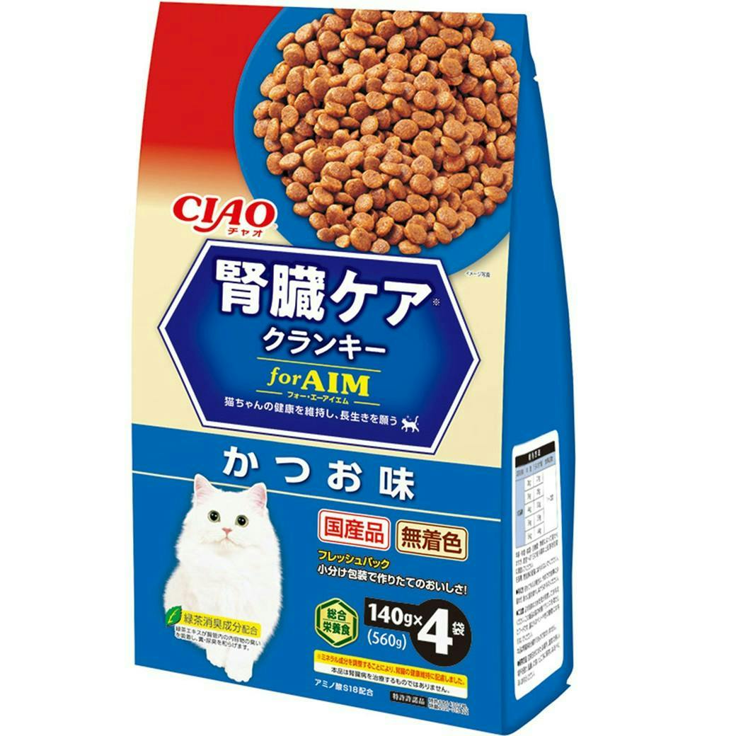 CIAO 腎臓ケア クランキーかつお140g×4袋 猫フード ドライ ペットの健康 かつお 3754737001【別送品】