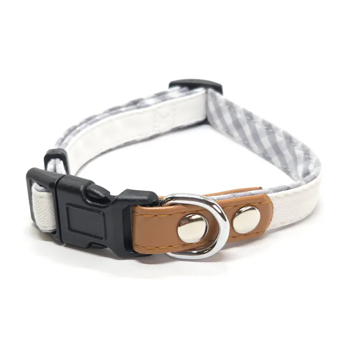デニムチェックワンタッチカラー ホワイト M ペット用品 犬具 首輪 1712284001【別送品】