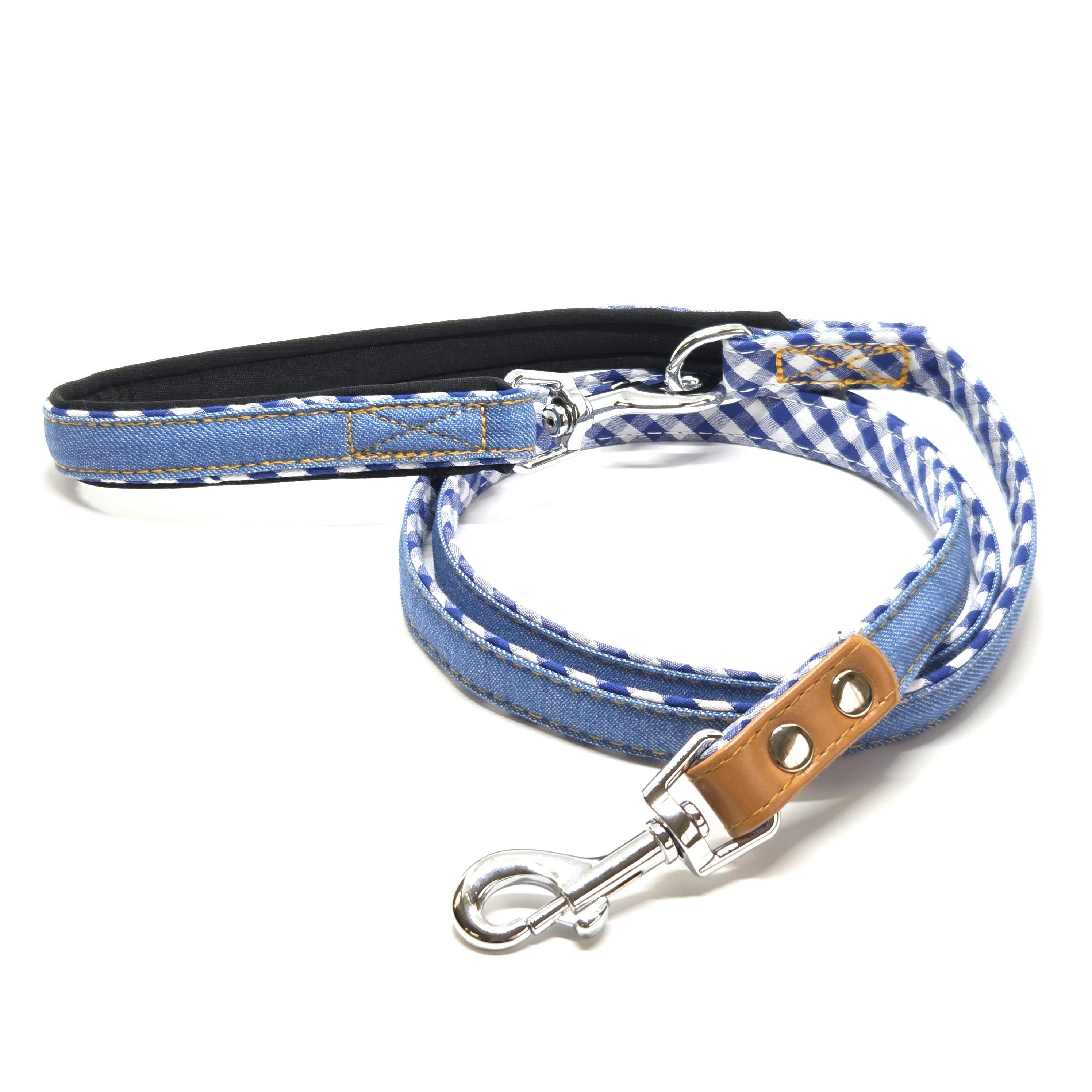 デニムチェックリード ライトブルー M ペット用品 犬具 1712306001