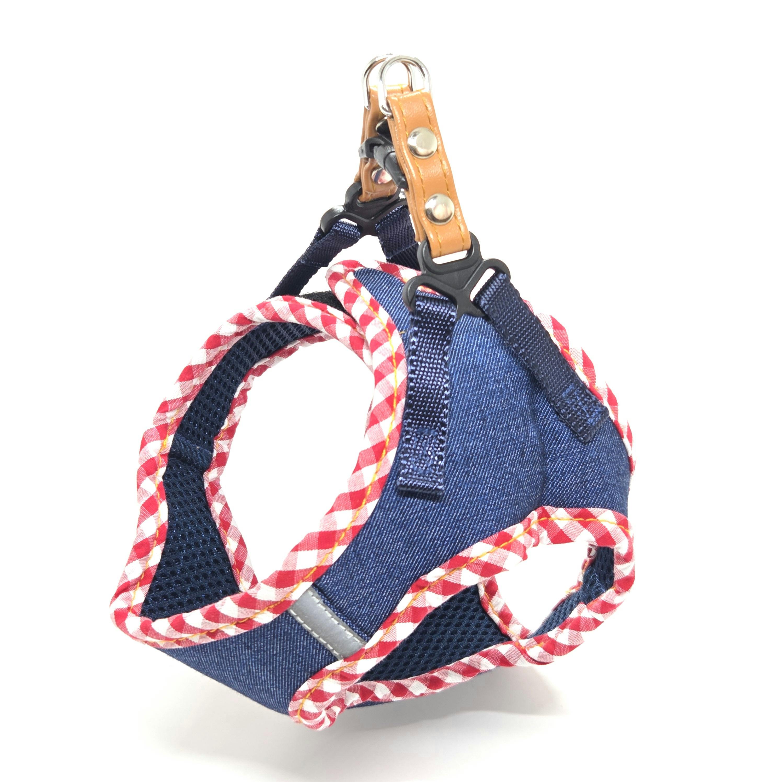 デニムチェックソフトハーネス ブルー S ペット用品 犬具 1712315001
