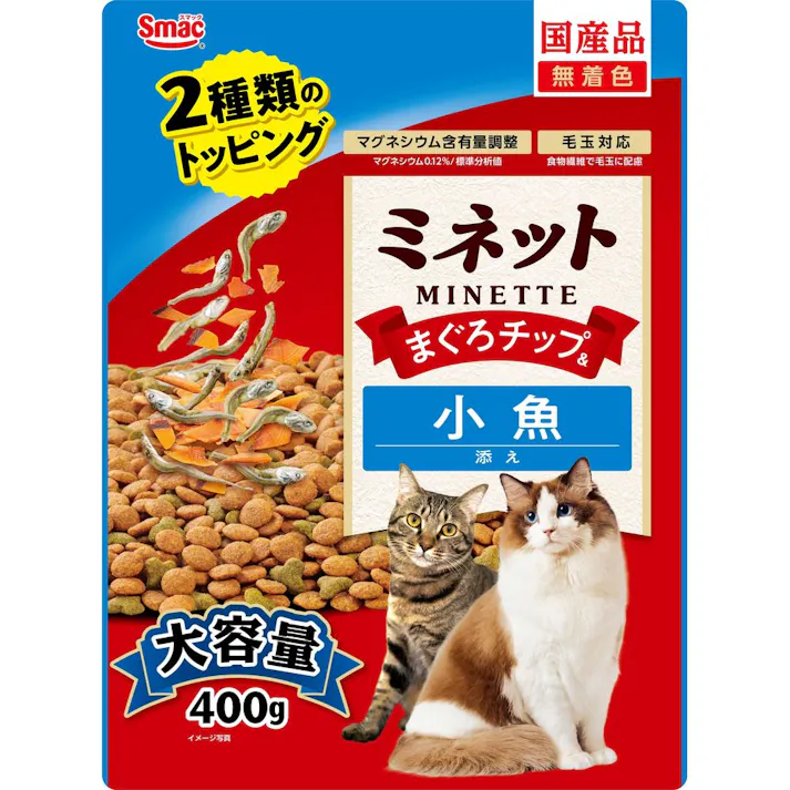 【ケース販売】ミネット まぐろチップ&小魚添え 400g(1ケース12個入) 4970022024734 トッピング Tastein製法 食べやすい小粒サイズ 1610756012【別送品】