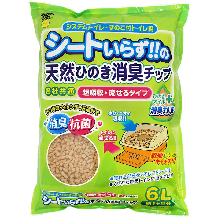 【ケース販売】シートいらずの天然ひのきチップ 6L(1ケース6個入) 4973640500710 ペット用品 猫 2251363006【別送品】