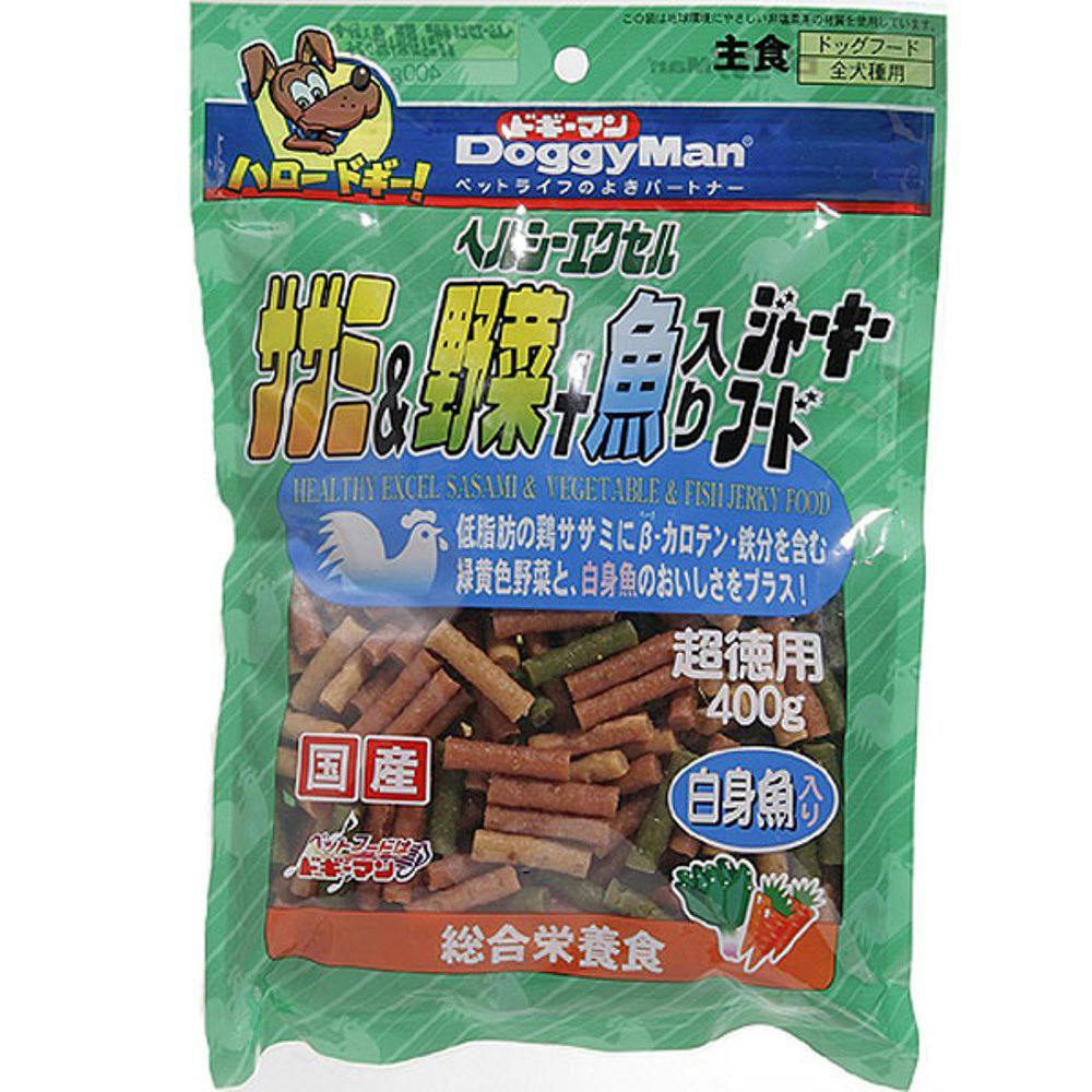 ドギーマンハヤシ ヘルシーエクセルササミ&野菜+魚入りジャーキーフード 400g おやつ(犬・猫) 4976555811148 ふりかけ・その他おやつ ドギーマンハヤシ ヘルシーエクセルササミ&野菜+魚入りジャーキーフード 400g おやつ(犬・猫) 4976555811148 ふりかけ・その他おやつ