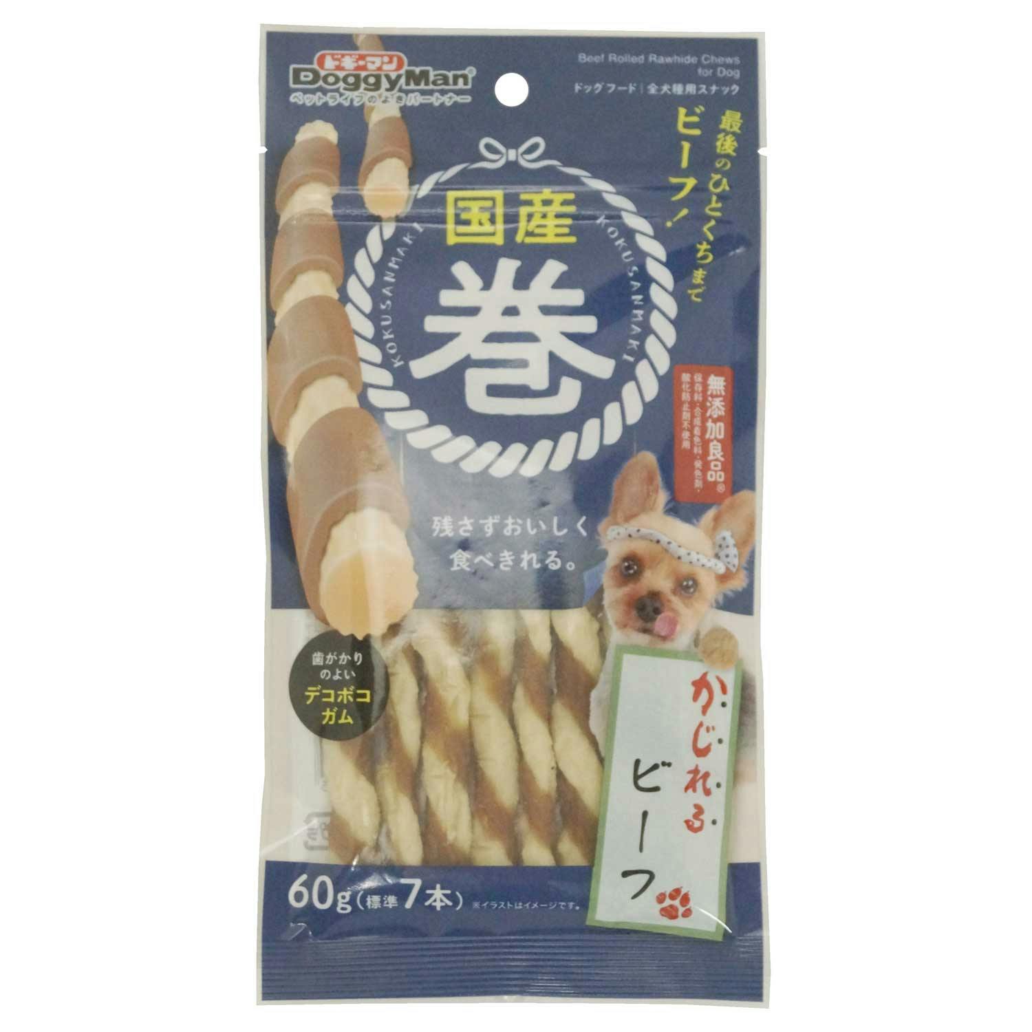 ﾄﾞｷﾞｰﾏﾝﾊﾔｼ 国産巻 かじれるﾋﾞｰﾌ60g(標準7本) おやつ(犬・猫