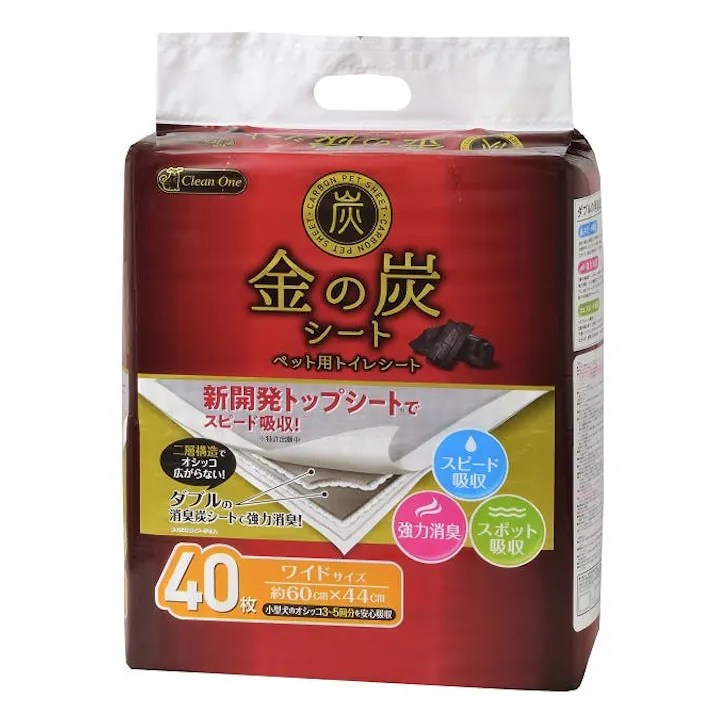 クリーンワン 金の炭シートワイド40枚 用品 シーツ 11409 ペットシーツ 消臭機能 吸収性良 4990968114092【別送品】