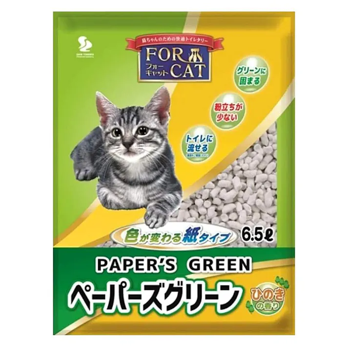 フォーキャット ペーパーズグリーンひのきの香り 6.5L 猫砂 紙砂 4901879003504【別送品】
