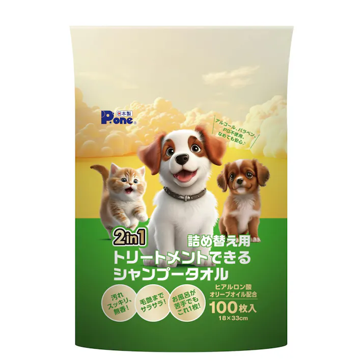 P.one 2in1 トリートメントできるシャンプータオル100枚 詰め替え用 ボディタオル アルコールフリー 大容量 4904601999625【別送品】