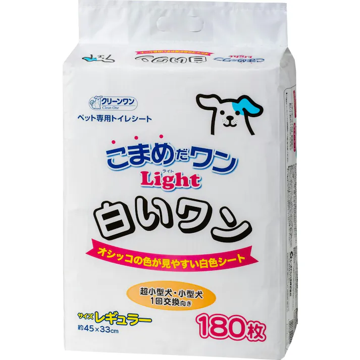 クリーンワン こまめだワン Light 白いワン レギュラー 180枚 ペットシーツ レギュラーサイズ 4990968120024【別送品】