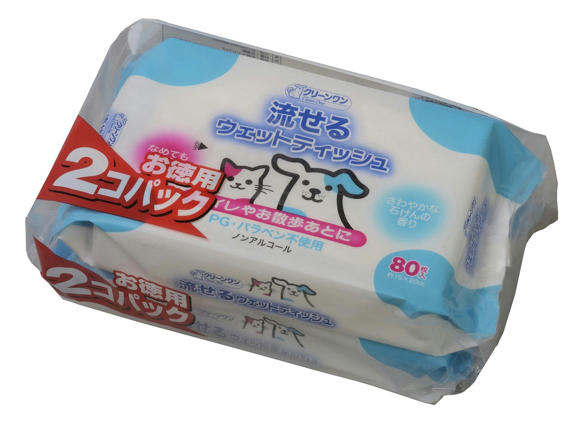 クリーンワン 流せるウエットティッシュ 80枚×2個パック 4990968506255 シート・クリーナー クリーンワン 流せるウエットティッシュ 80枚×2個パック 4990968506255 シート・クリーナー