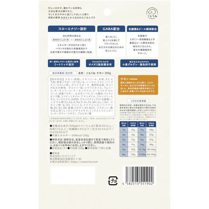 こもりね チキン 200g 犬用 ドライフード 国産手づくり BF-5551902【別送品】
