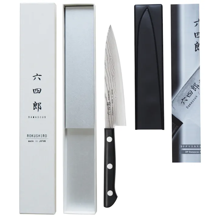矢嶋屋 六四郎 37層ダマスカス ペティナイフ 135mm 両刃 R-DP135 包丁 庖丁 切る キッチン ROKUSHIRO 料理 調理 多層 ステンレス ダマスカス 日本製 霞流し 燕三条 4941651190442【別送品】