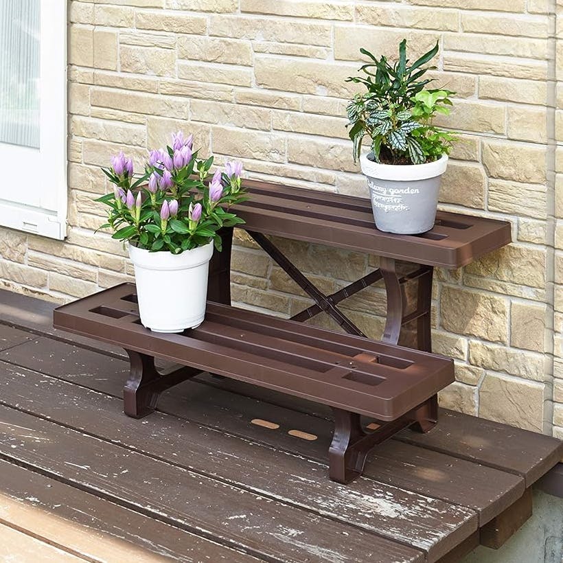 【2点セット】木製フラワースタンド ラウンド型ハイタイプ ブラウン グリーンパル フラワースタンド 2段 600mm幅 チョコブラウン日本