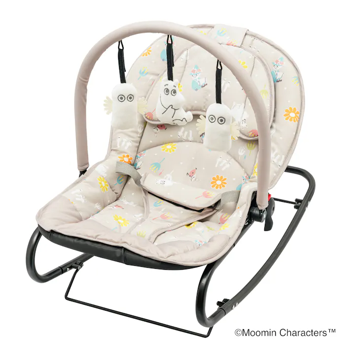 永和 ベビーバウンサー ムーミン 赤ちゃん 幼児 男の子 女の子 MOOMIN キャラクター セーフティ セイフティー セイフティーグッズ バウンサー ベッド チェア クッション リクライニング付き 3点式股ベルト おもちゃ付き eiwa 4560111497381 【別送品】