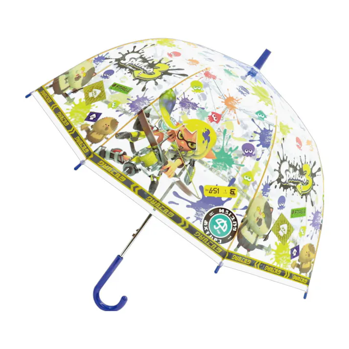 ジェイズプランニング 子供ビニール傘 55cm スプラトゥーン3 かさ 傘 ビニール傘 雨具 雨傘 ドーム型 クリア ワンタッチタイプ 8本骨 キャラクター 雨 梅雨 4580433117736【別送品】