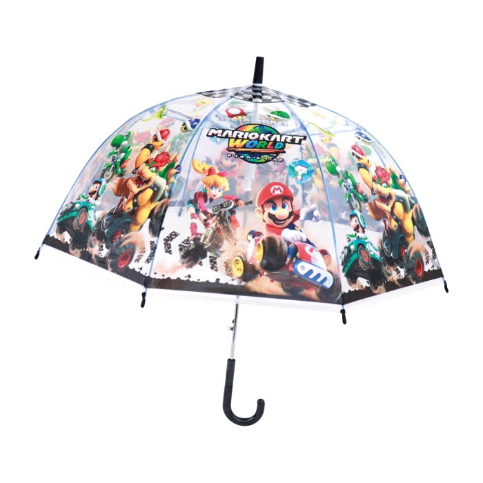 子供ビニール傘 55cm マリオカート ワンタッチタイプ 子供 キッズ 透明 かさ 傘 ビニール傘 雨具 雨傘 ドーム型 クリア ワンタッチタイプ 8本骨 キャ キッズ用 傘・雨具