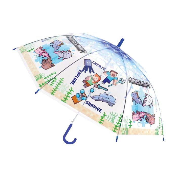 子供ビニール傘 55cm Minecraft オーシャン 子供 キッズ 透明 かさ 傘 ビニール傘 雨具 雨傘 クリア ワンタッチタイプ 8本骨 キャラクター キッズ用 傘・雨具
