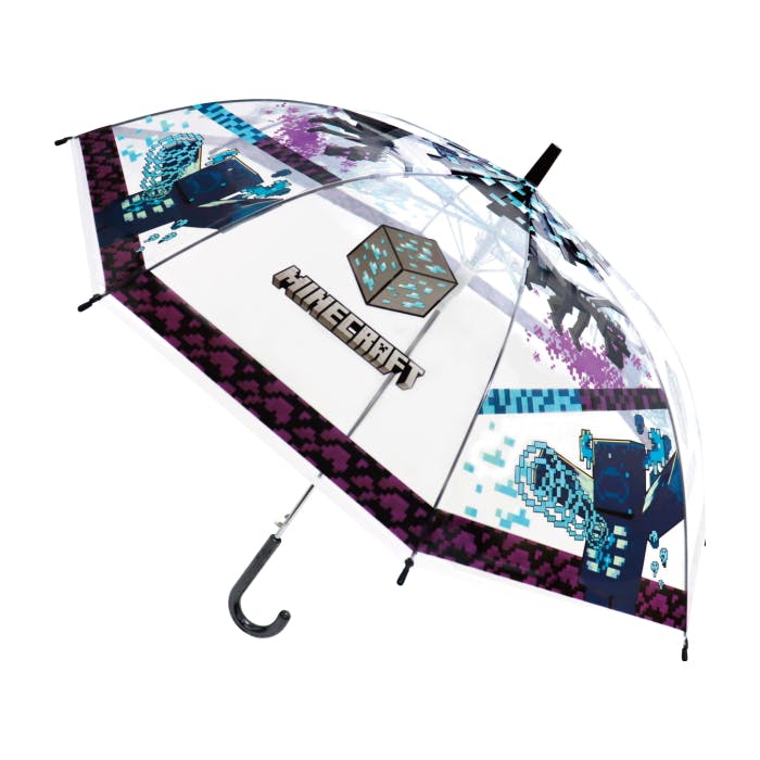 子供ビニール傘 55cm Minecraft ダイヤ 子供 キッズ 透明 かさ 傘 ビニール傘 雨具 雨傘 クリア ワンタッチタイプ 8本骨 キャラクター マイ キッズ用 傘・雨具