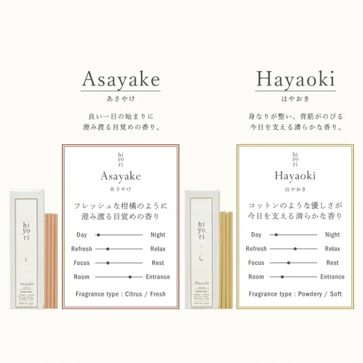 お香 hiyori あさやけ 1個 20本入 アロマオイル ルームフレグランス ギフト 日本製 お香 線香 香り アロマ 和 和風 短寸 お部屋 玄関 リラックス リフレッシュ ひより 大香 4904872007135【別送品】